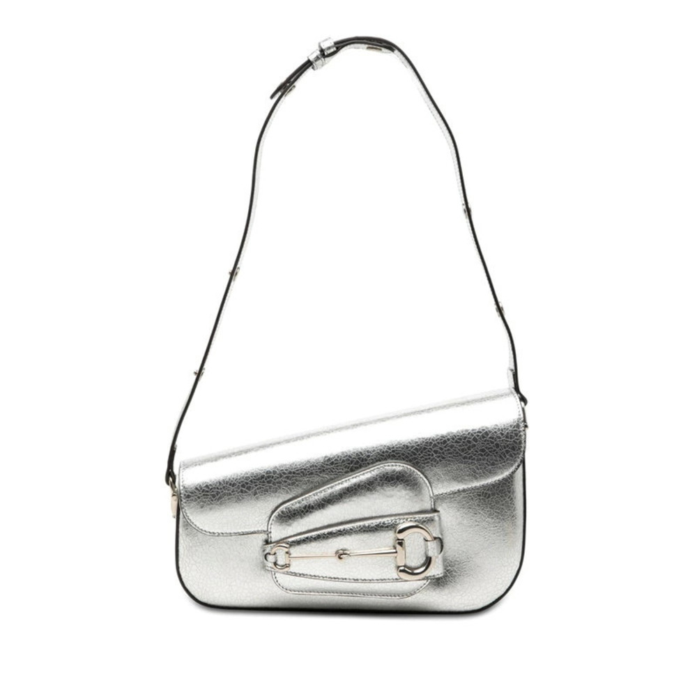 Gucci Horsebit Shoulder Bag Silver Leather